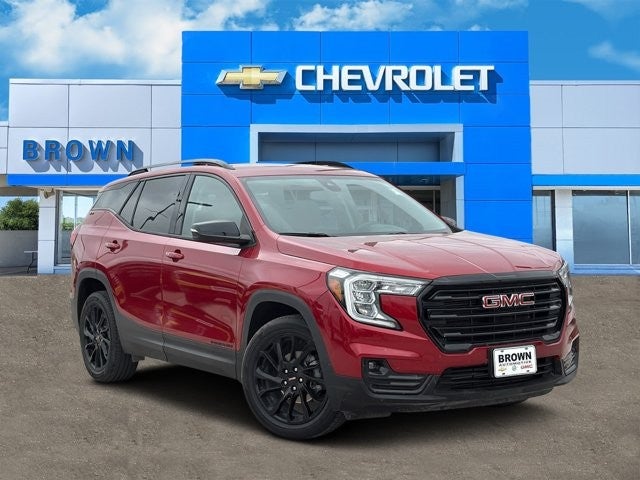 2023 GMC Terrain SLT in Volcanic Red Tintcoat — front three-quarter view