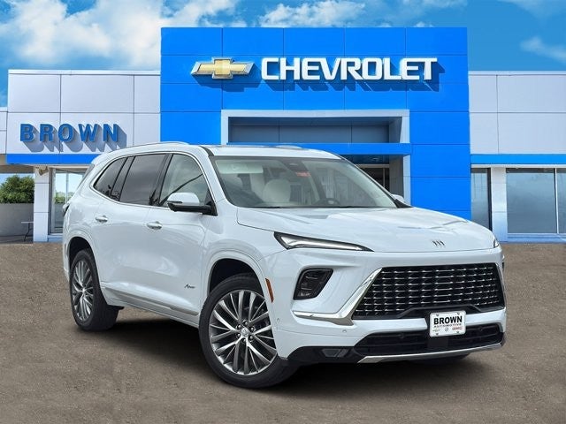 2026 Buick Enclave Avenir in Iridescent White Tricoat — front three-quarter view